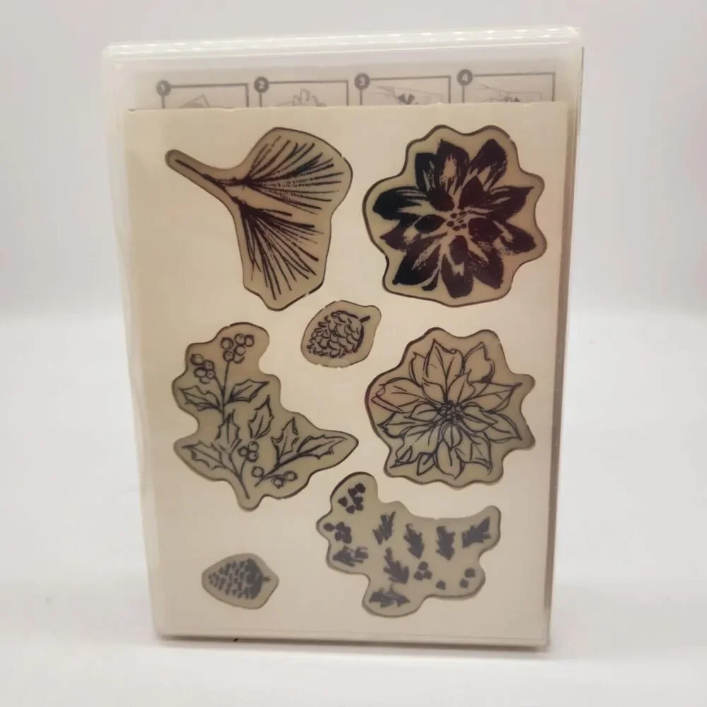 Stampin Up Watercolor Winter Cling Stamp Set Unmounted Christmas Poinsettia Leaf